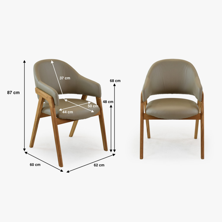 Dubová stolička s podrúčkami, šedo hnedá