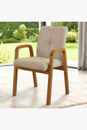 Dubová stolička s područkami, čalúnená béžová 2