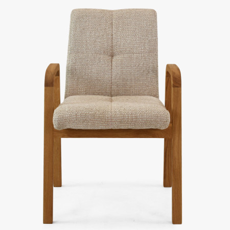 Dubová stolička s područkami, čalúnená béžová