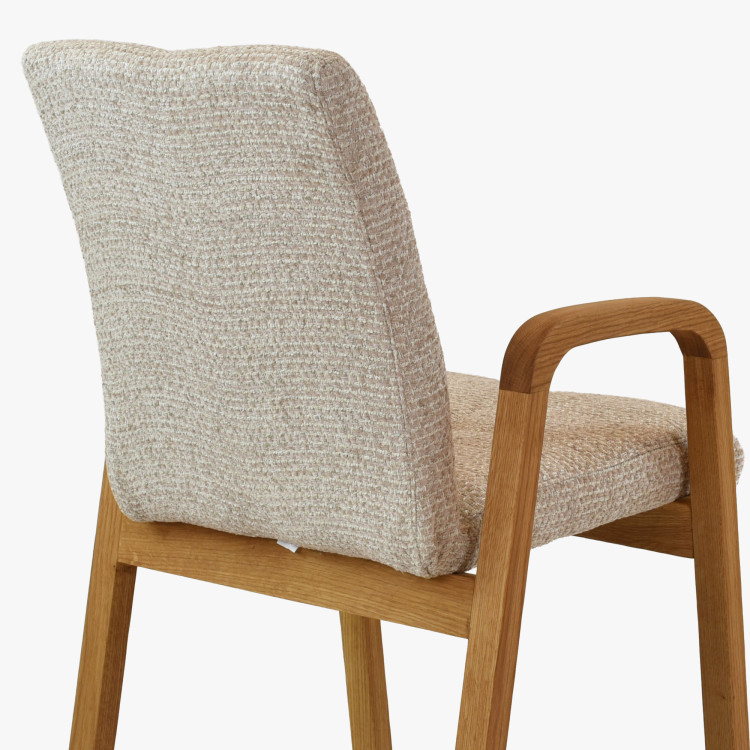 Dubová stolička s područkami, čalúnená béžová