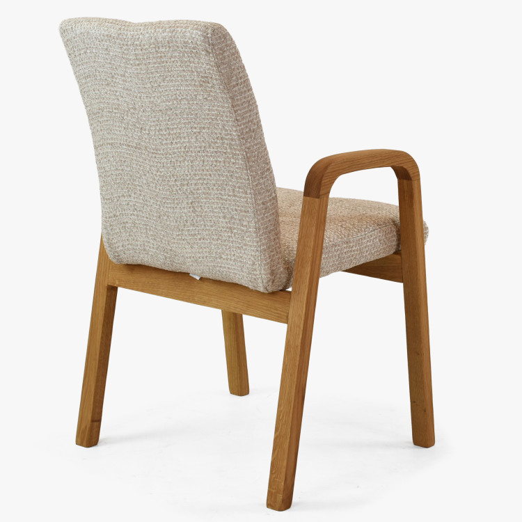 Dubová stolička s područkami, čalúnená béžová