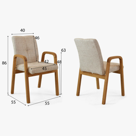 Dubová stolička s područkami, čalúnená béžová