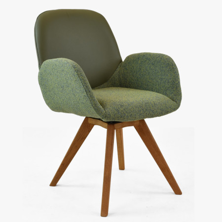 Dubové otočné kreslo, látka + koža zelená