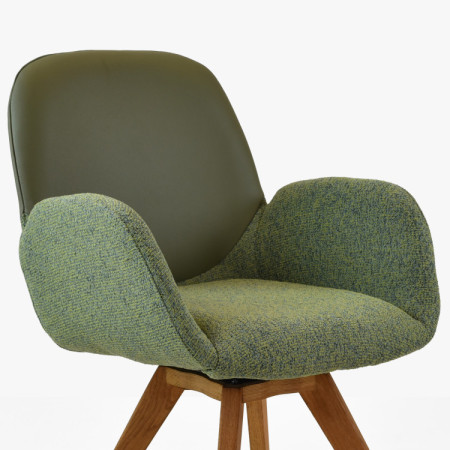 Dubové otočné kreslo, látka + koža zelená