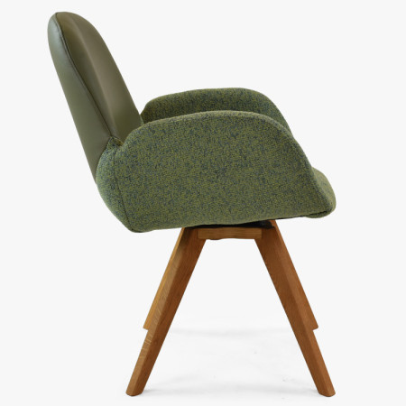 Dubové otočné kreslo, látka + koža zelená