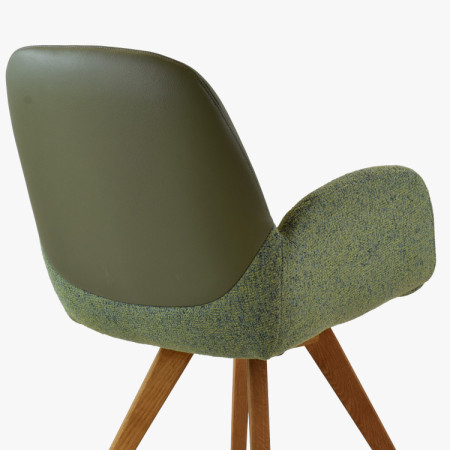 Dubové otočné kreslo, látka + koža zelená