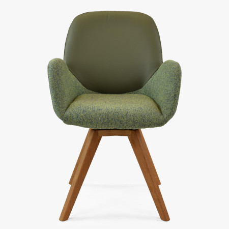 Dubové otočné kreslo, látka + koža zelená