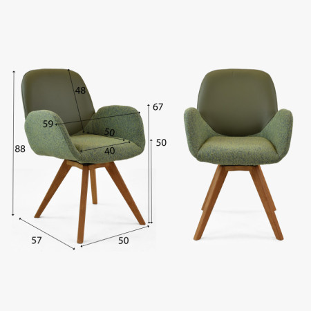 Dubové otočné kreslo, látka + koža zelená