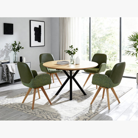 Dubové otočné kreslo, látka + koža zelená