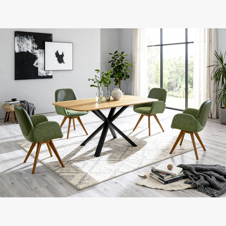 Dubové otočné kreslo, látka + koža zelená