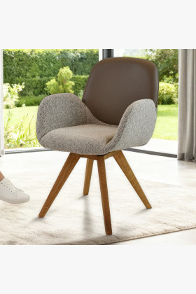 Dubové otočné kresielko, látka + sivohnedá 2