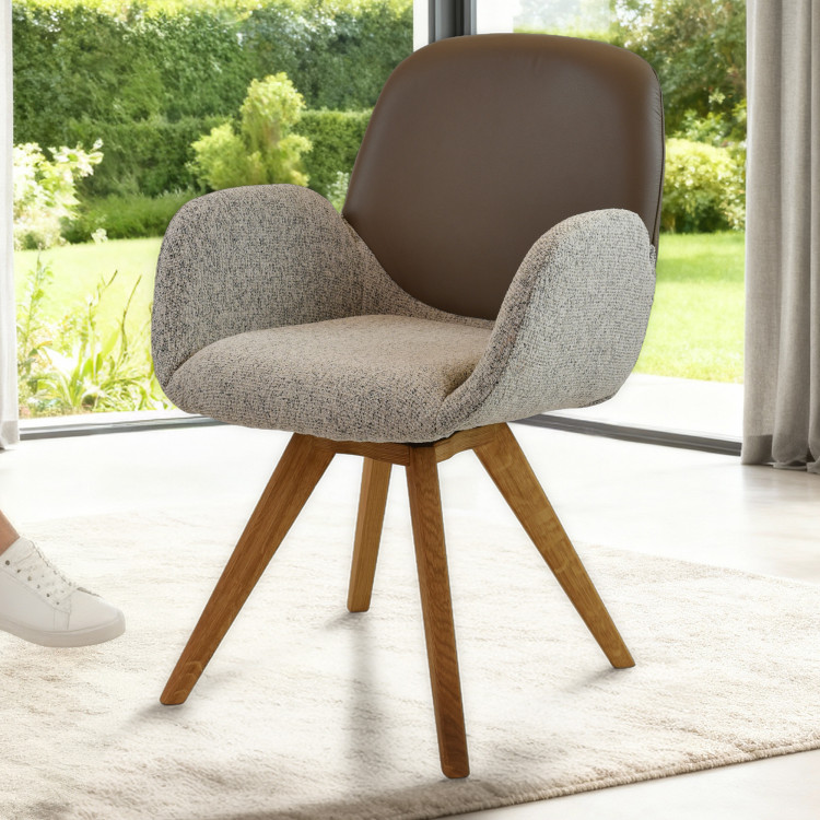 Dubové otočné kresielko, látka + sivohnedá