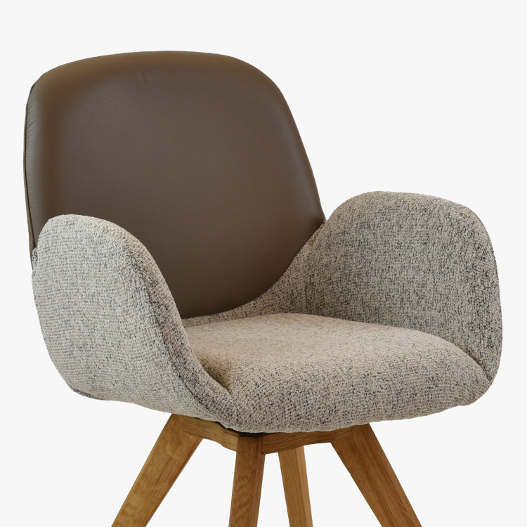 Dubové otočné kresielko, látka + sivohnedá