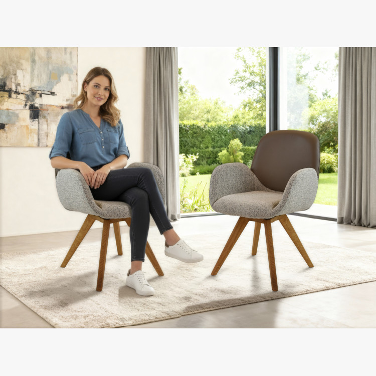 Dubové otočné kresielko, látka + sivohnedá