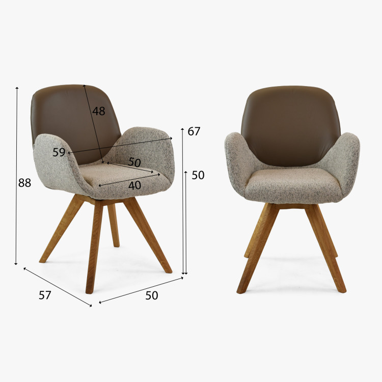 Dubové otočné kresielko, látka + sivohnedá