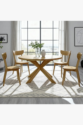 Kruhový rozkladací stôl a 4 stoličky zo dreva