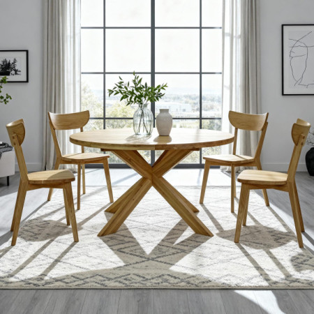 Kruhový rozkladací stôl a 4 stoličky zo dreva