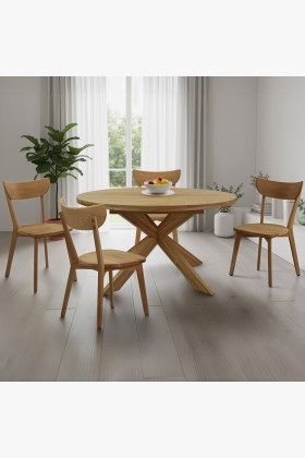 Kruhový rozkladací stôl a 4 stoličky zo dreva 2