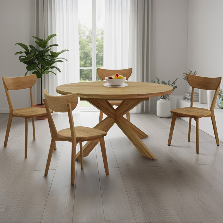 Kruhový rozkladací stôl a 4 stoličky zo dreva