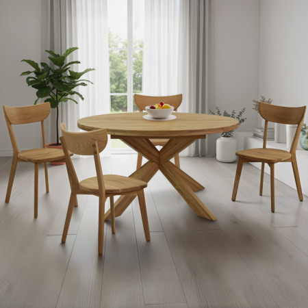 Kruhový rozkladací stôl a 4 stoličky zo dreva