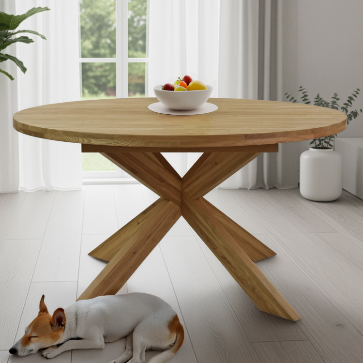 Kruhový rozkladací stôl a 4 stoličky zo dreva