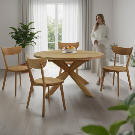 Kruhový rozkladací stôl a 4 stoličky zo dreva