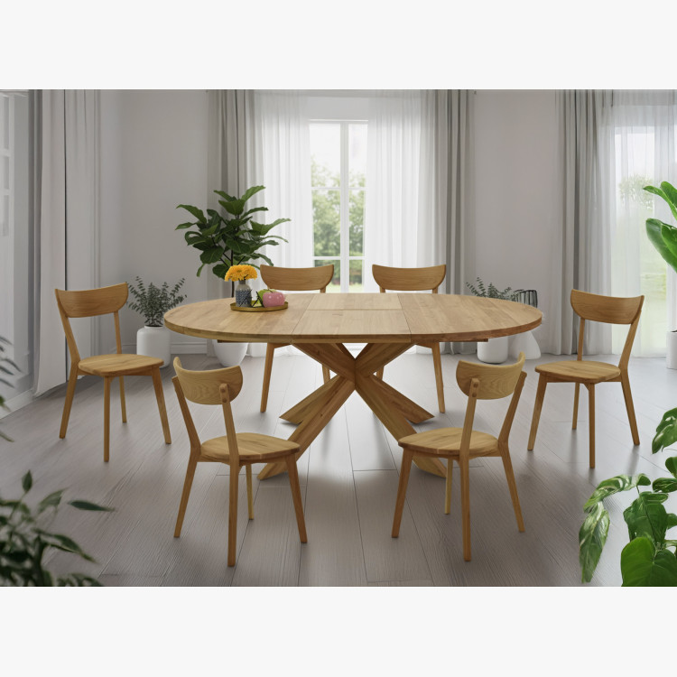 Kruhový rozkladací stôl a 4 stoličky zo dreva