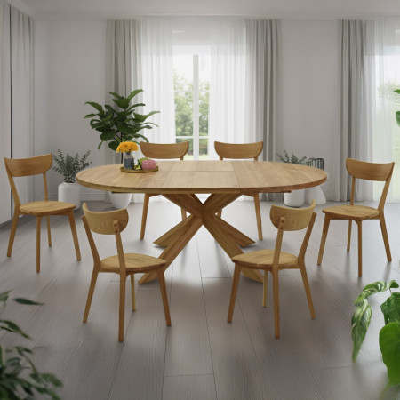 Kruhový rozkladací stôl a 4 stoličky zo dreva