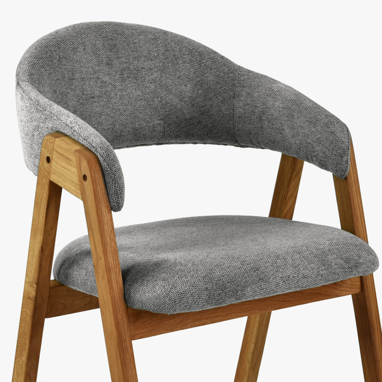 Dubová stolička s podrúčkami, šedá