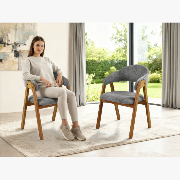 Dubová stolička s podrúčkami, šedá