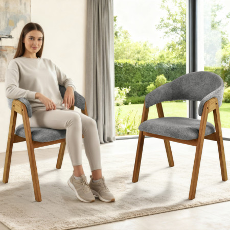 Dubová stolička s podrúčkami, šedá