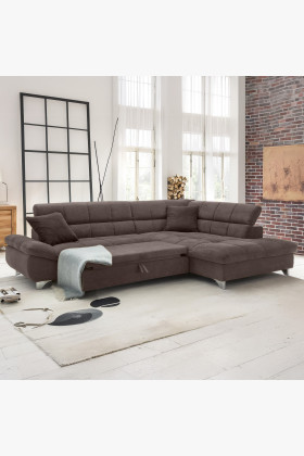 Rohová sedačka s funkciou spania farba hnedá , Roh vpravo