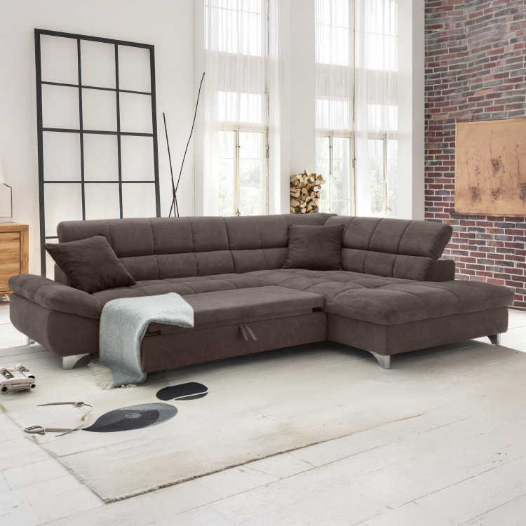 Rohová sedačka s funkciou spania farba hnedá , Roh vpravo