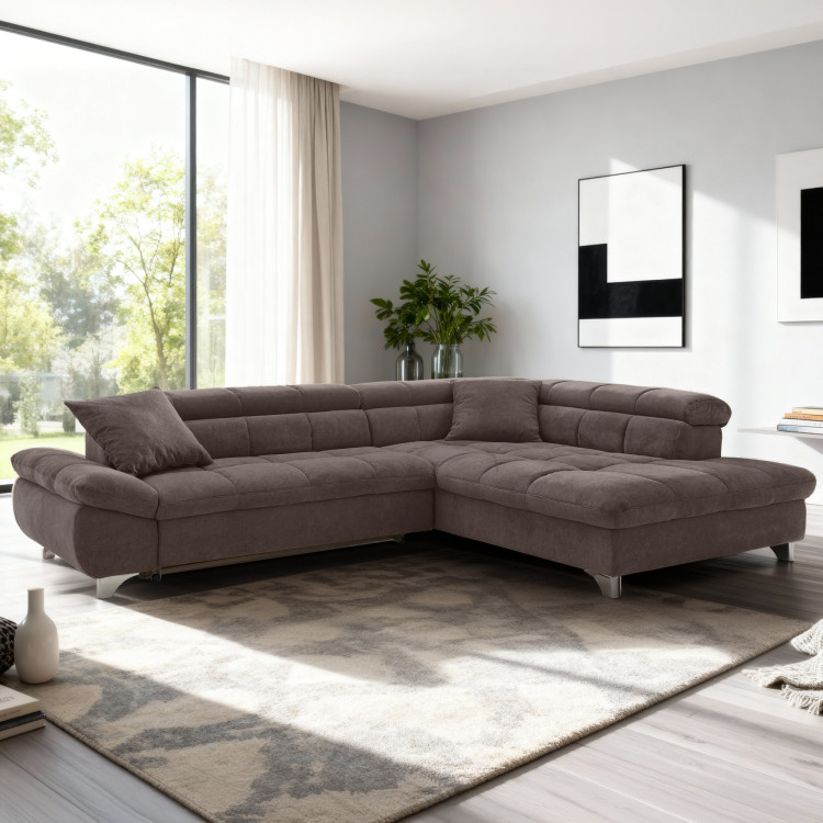 Rohová sedačka s funkciou spania farba hnedá , Roh vpravo