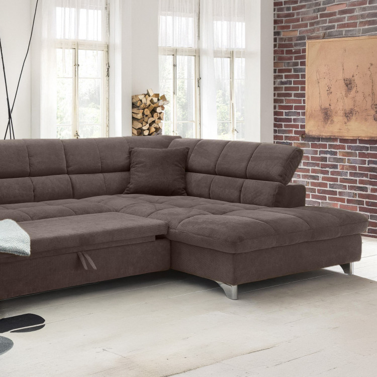 Rohová sedačka s funkciou spania farba hnedá , Roh vpravo