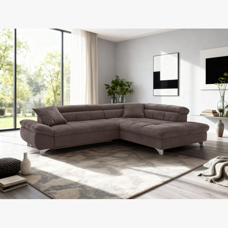 Rohová sedačka s funkciou spania farba hnedá , Roh vpravo