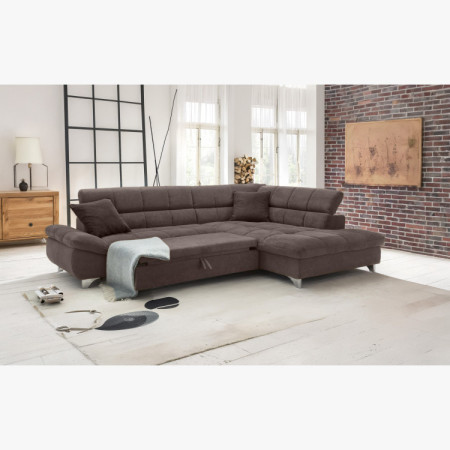 Rohová sedačka s funkciou spania farba hnedá , Roh vpravo