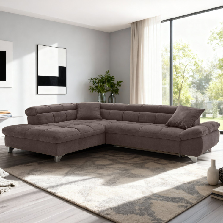 Rohová sedačka s funkciou spania farba hnedá, Roh vľavo