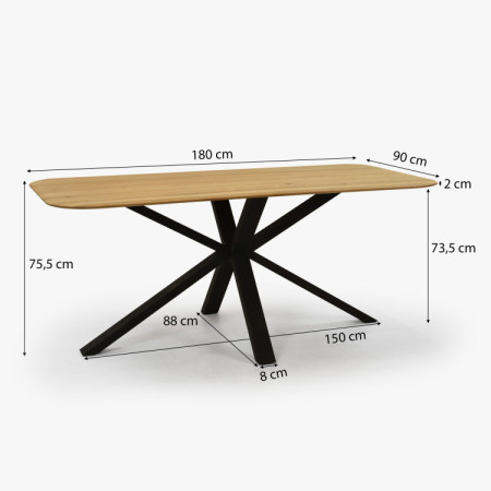 Dubový stôl s kovovou nohou v tvare X 180 x 90 cm