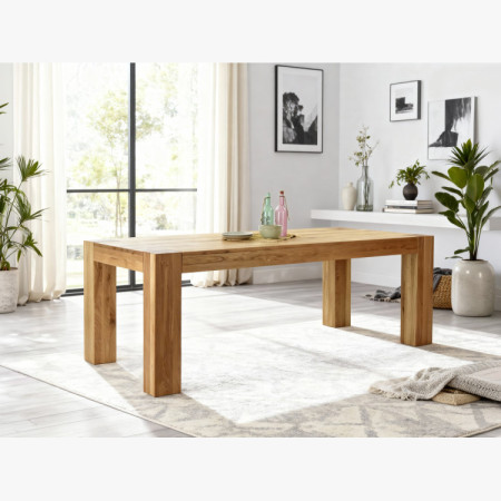 Masívny dubový jedálenský stôl 220×100 cm so 4 škandinávskymi stoličkami