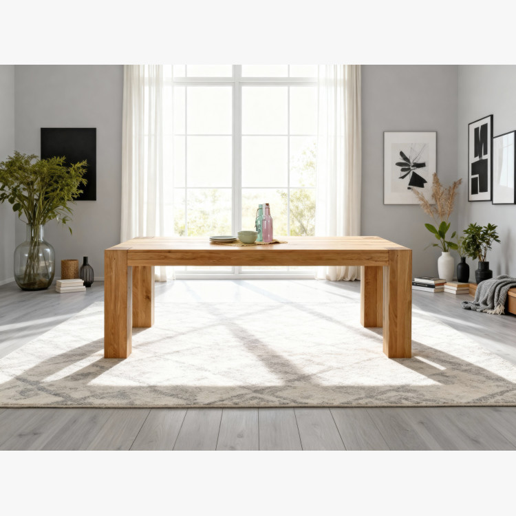 Masívny dubový jedálenský stôl 220×100 cm so 4 škandinávskymi stoličkami