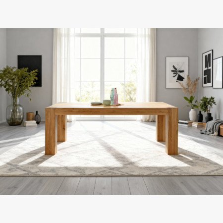Masívny dubový jedálenský stôl 220×100 cm so 4 škandinávskymi stoličkami