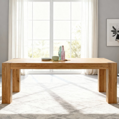 Masívny dubový jedálenský stôl 220×100 cm so 4 škandinávskymi stoličkami