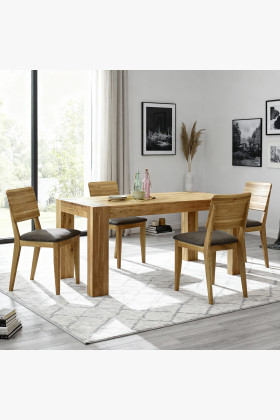 Masívny dubový jedálenský stôl 180×100 cm so 4 čalúnenými stoličkami