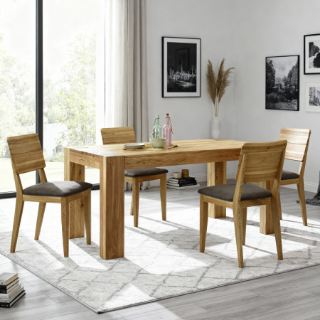 Masívny dubový jedálenský stôl 180×100 cm so 4 čalúnenými stoličkami