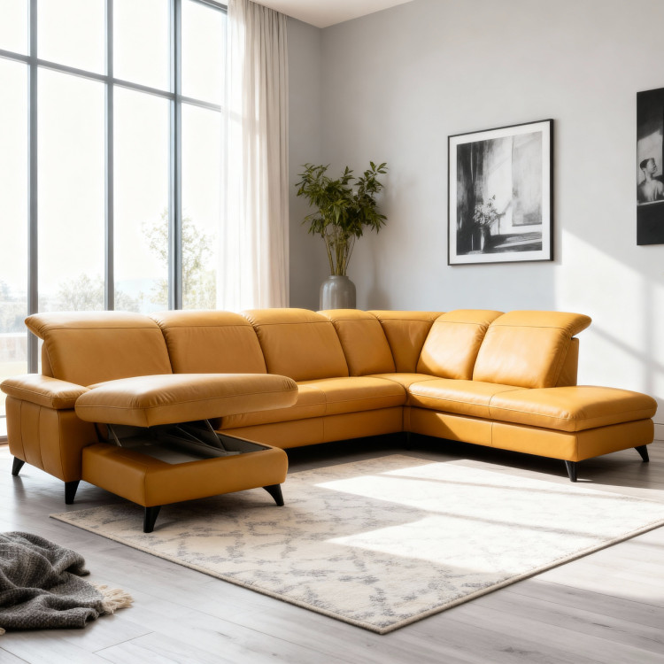 Luxusná kožená sedacia súprava Magma v tvare písmena U, otoman P