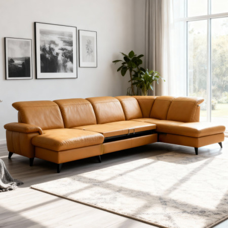 Luxusná kožená sedacia súprava Magma v tvare písmena U, otoman P