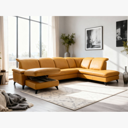 Luxusná kožená sedacia súprava Magma v tvare písmena U, otoman P