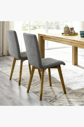 Dubová jedálenská zostava stôl 180x90 cm a 4 čalúnené stoličky sivé 2