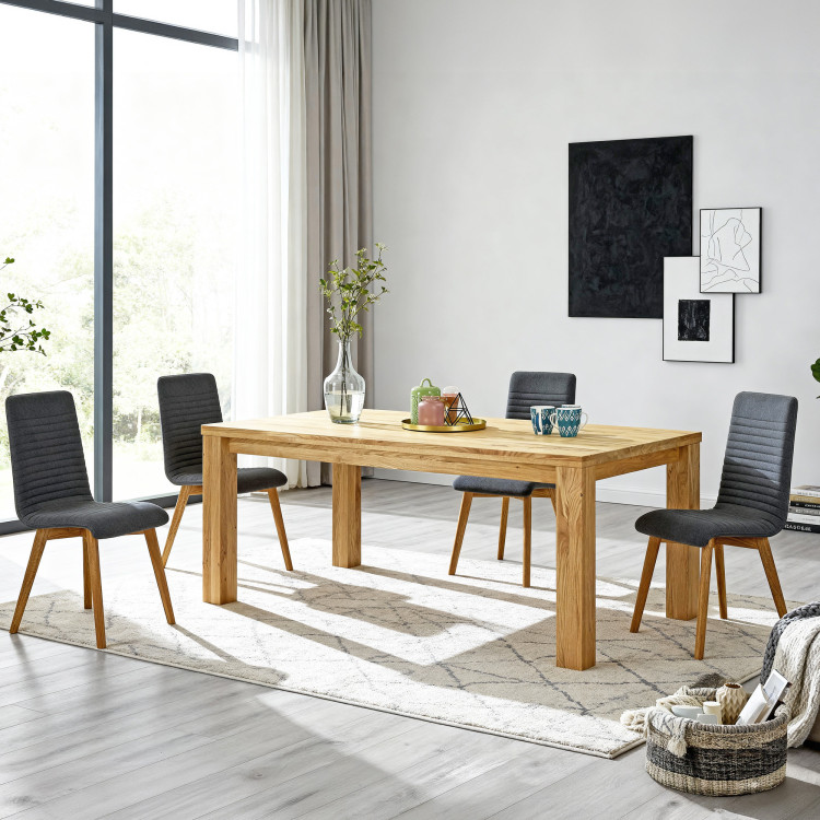 Dubová jedálenská zostava 180x90 cm a 4 stoličky tmavo šedé